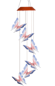 Solar Powered LED Wind Chime Light Hanging Color-Changing Yard Garden Butterfly Lamp Decor (Color: Blue)