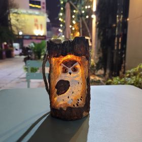 Resin Solar Stump Owl Lawn Night Light (Color: )