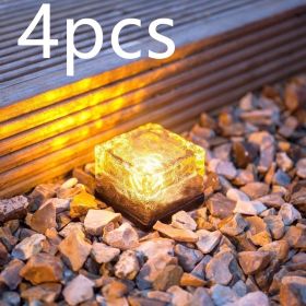 Waterproof Solar Power LED Ground Crystal Glass Ice Brick Shape Outdoor Yard Garden Deck Road Lamp Light (Option: )