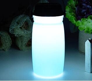 Tanbaby Portable Solar Silicone Lantern Bottle Light USB Rechargeable LED Night Light Outdoor Waterproof Camping Hiking Lamp (Color: Blue)